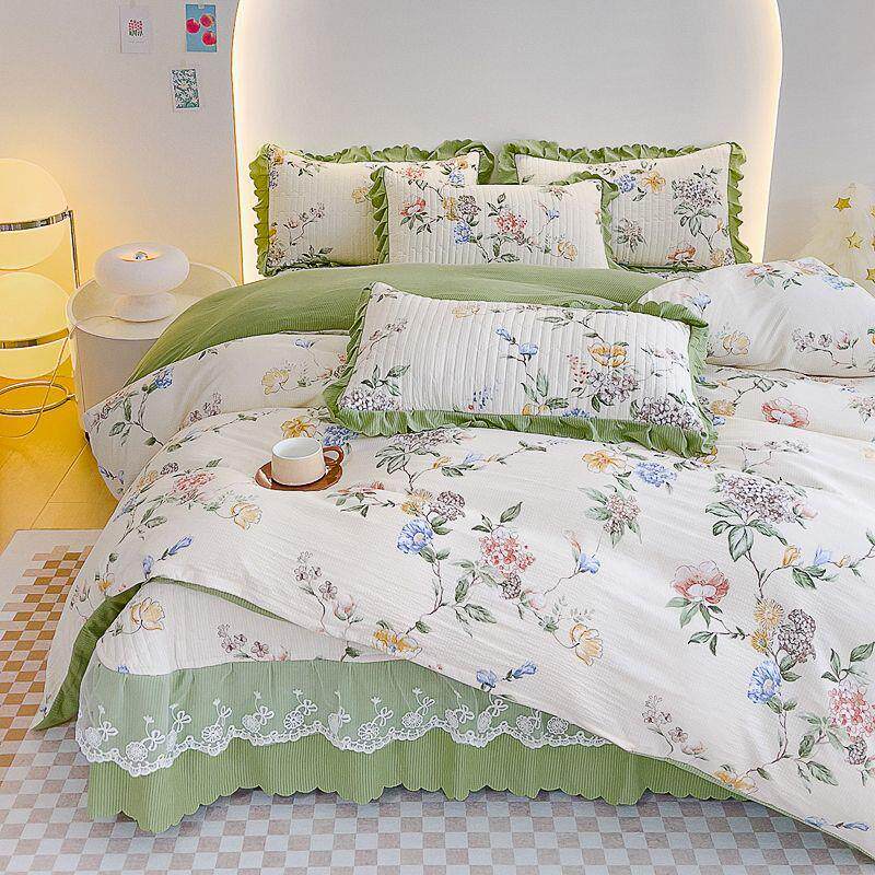 四季夹棉床盖四件套韩版公主风床罩三件套保护套加厚床单床上用品