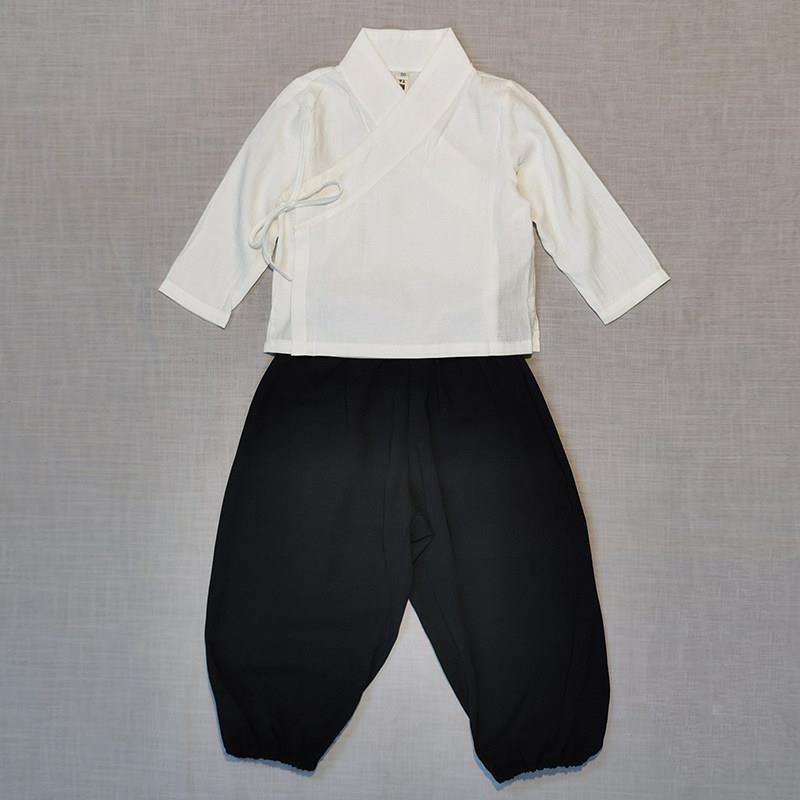 夏季儿童白色打底衫棉麻裤子男女宝宝汉服交领上衣国学服复古唐装