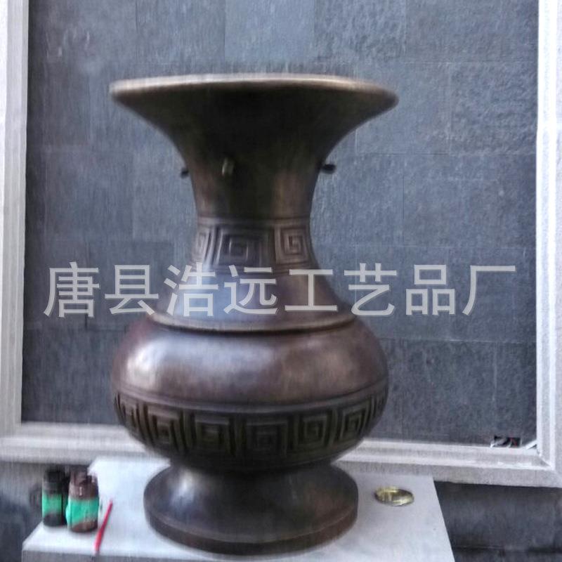 雕刻铸铜花盆 铜鼓雕塑 锻造花盆园林广场摆件