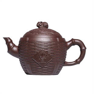 宜兴原矿紫泥大容量家用紫砂礼品茶壶茶具批发 竹编丰收紫砂壶