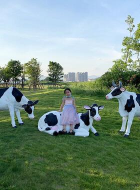 户外玻璃钢雕塑仿真奶牛农场牧场装饰品摆件园林景观草坪动物美陈