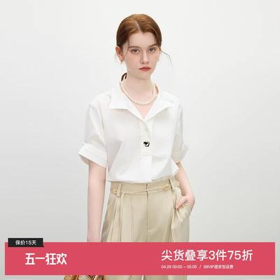 范思蓝恩白色设计感短袖衬衫女夏季2025新款法式宽松通勤上衣2138
