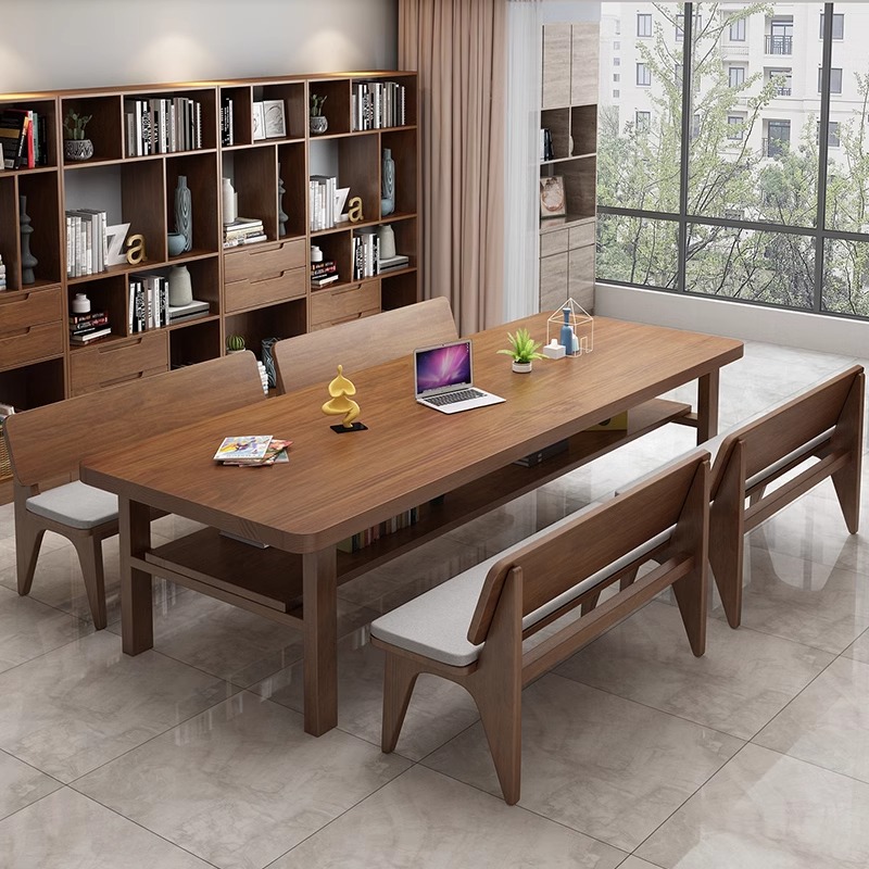 客厅双层大长书桌全实木双人阅读桌学习桌子家用学生书画桌手工桌