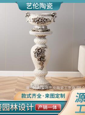 欧式玻璃钢落地大花瓶贴珠家居复古插花盆器酒店罗马柱装饰品摆件
