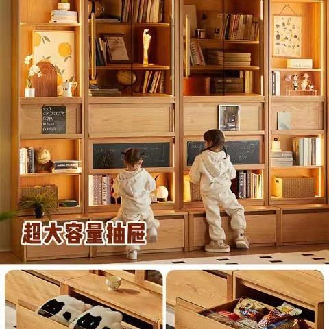 卡座木书柜桃木实无品牌/去客厅化书柜一体墙整餐樱边柜满墙