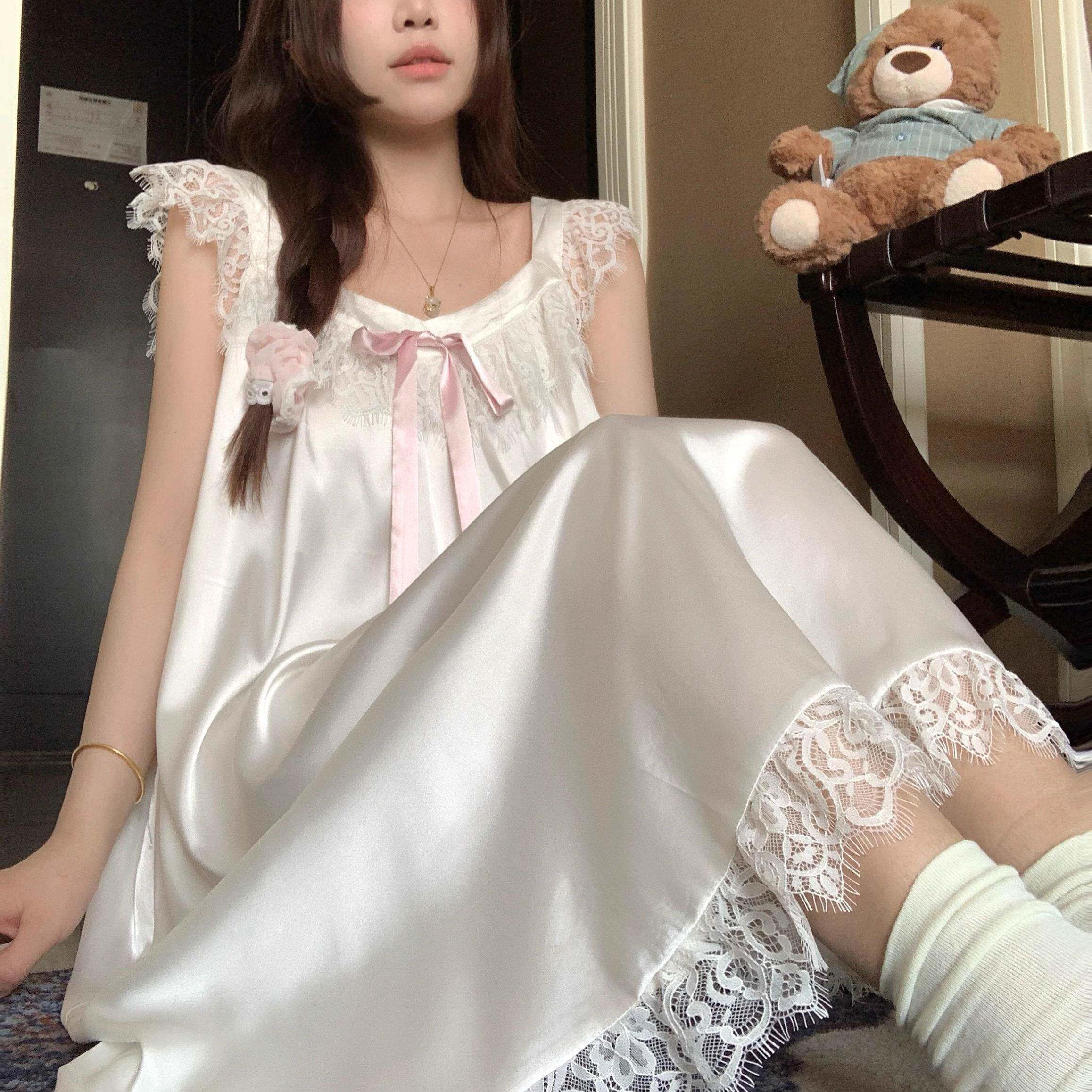 大尺码蕾丝吊带睡裙夏季冰丝睡衣女宽松洋装2026年新款甜美家居服