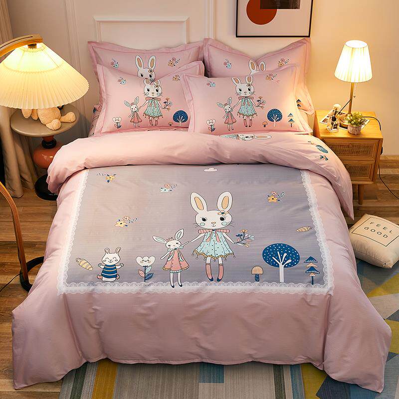 正品全棉床单被件套儿童卡通可纯棉三件套爱女孩公主1小.5床笠四
