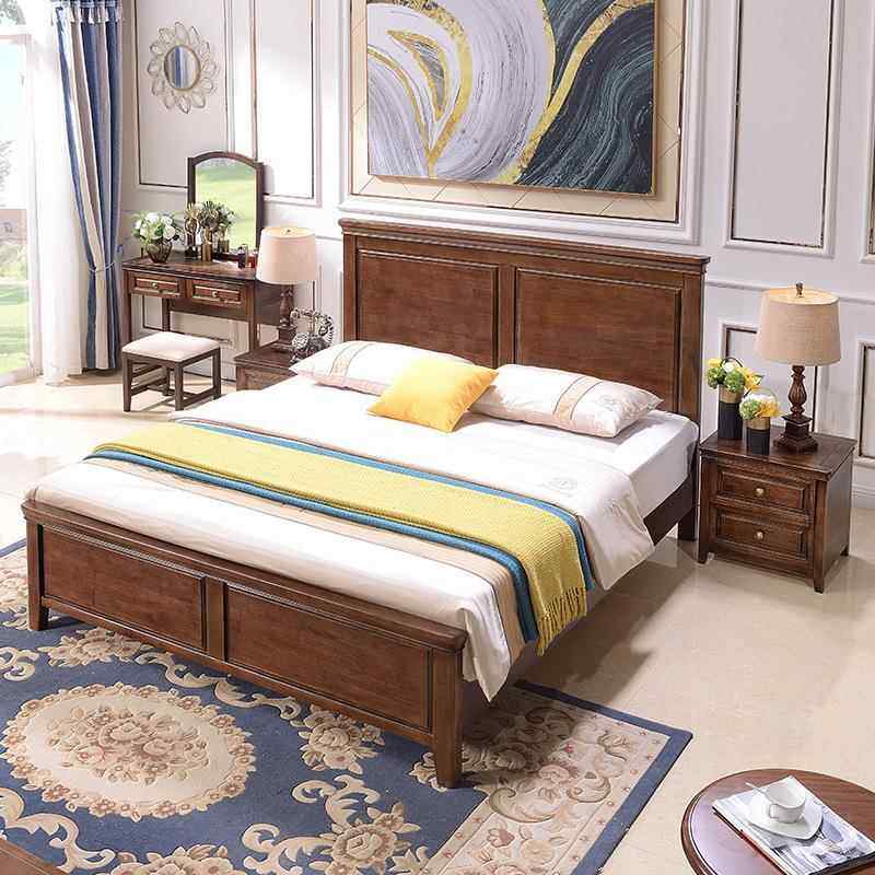 乡村田园风简约美式实木床1.5米单人床主卧大床1.8米双人床