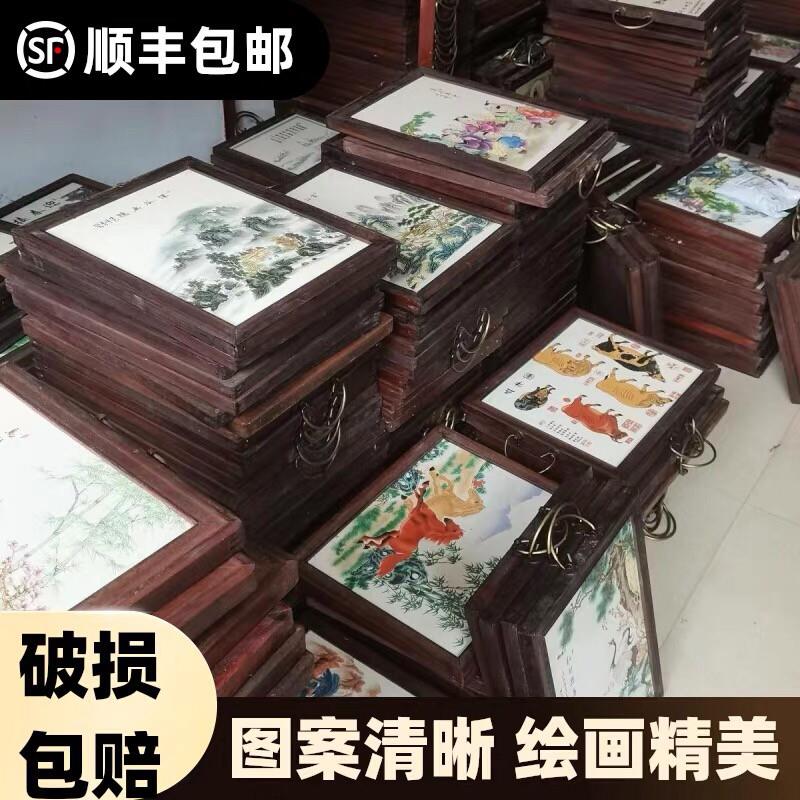 特价清仓处理一批实木民国时期景德镇瓷板画老式画怀旧墙壁装饰品
