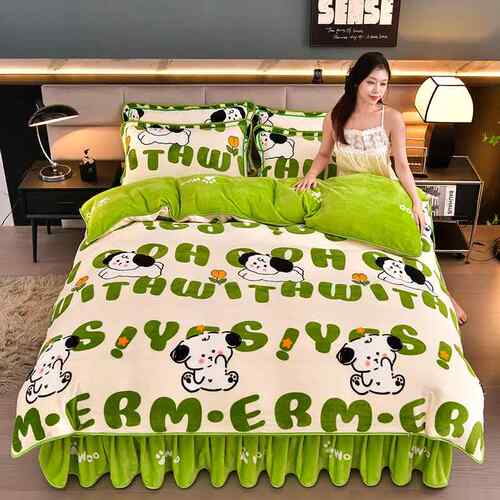 新款床上牛绒套四件套珊瑚绒被双面法绒加绒厚床单床裙款4冬奶兰