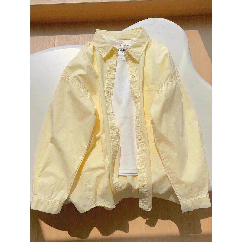 黄色防晒衬衫女2025新款夏季柠檬海盐穿搭薄款长袖衬衣外套上衣