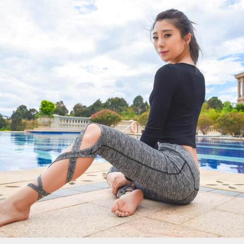 Wrapped yoga pants inspired by ballet, dance straps, tight