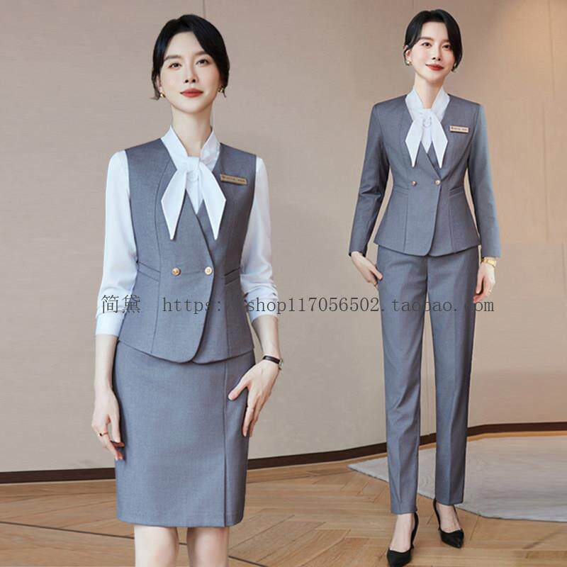 职业西装马甲套装女气质酒店前台接待服务员物业经理客服工作服装