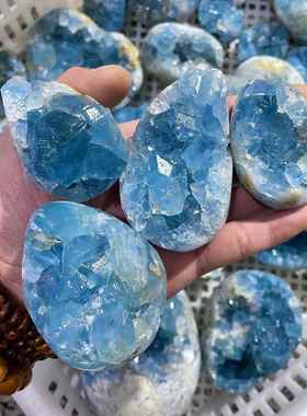 天青石蛋形心摆洞件蓝水晶蓝晶原石簇聚AL716568宝盆爱形心形蛋形