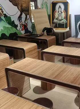 新中式国学桌培训班课桌椅幼儿园彷古书法桌子学生书画 画毛笔练