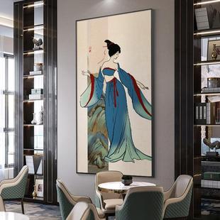 挂画国风茶室进门壁画 走廊人物竖版 春晚只此青绿玄关装 饰画新中式