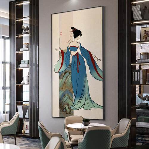 春晚只此青绿玄关装饰画新中式走廊人物竖版挂画国风茶室进门壁画