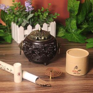 黑檀双龙云鼎盘香线香双用炉配铜葫芦过节送礼自用佳品送锦盒