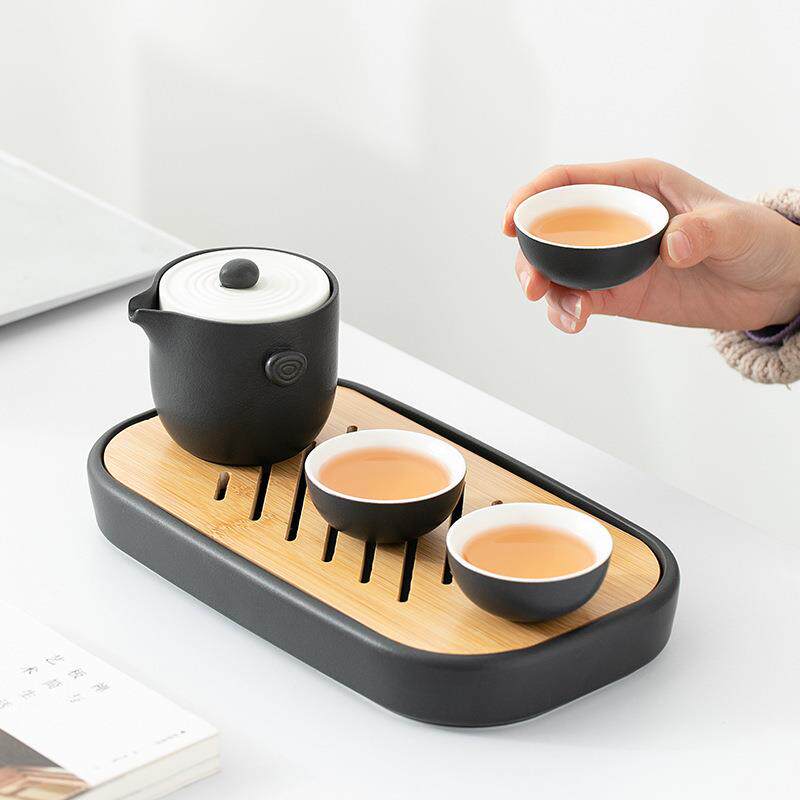 便携式功夫泡茶盘适合陶瓷简约过滤旅游户外旅行茶具创意粗陶