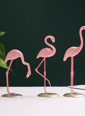 轻奢INS风火烈鸟桌面摆设粉色家居店铺装饰品摆拍道具树脂工艺品