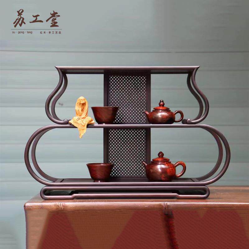 紫光檀葫芦款茶棚台 时尚博古架茶具收纳架摆件展示架茶杯架