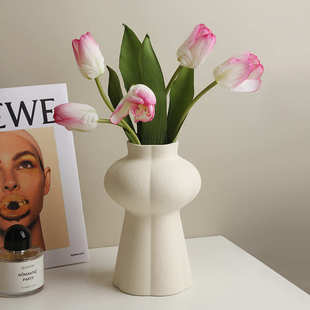 装饰品软客厅式插花伴家居高级美法礼风感贝汉花瓶奶油手摆件多瓣