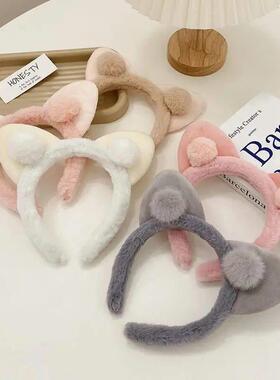 Cute Fluffy Headband For Women Sweet Cat Ear Antler Bow Plus