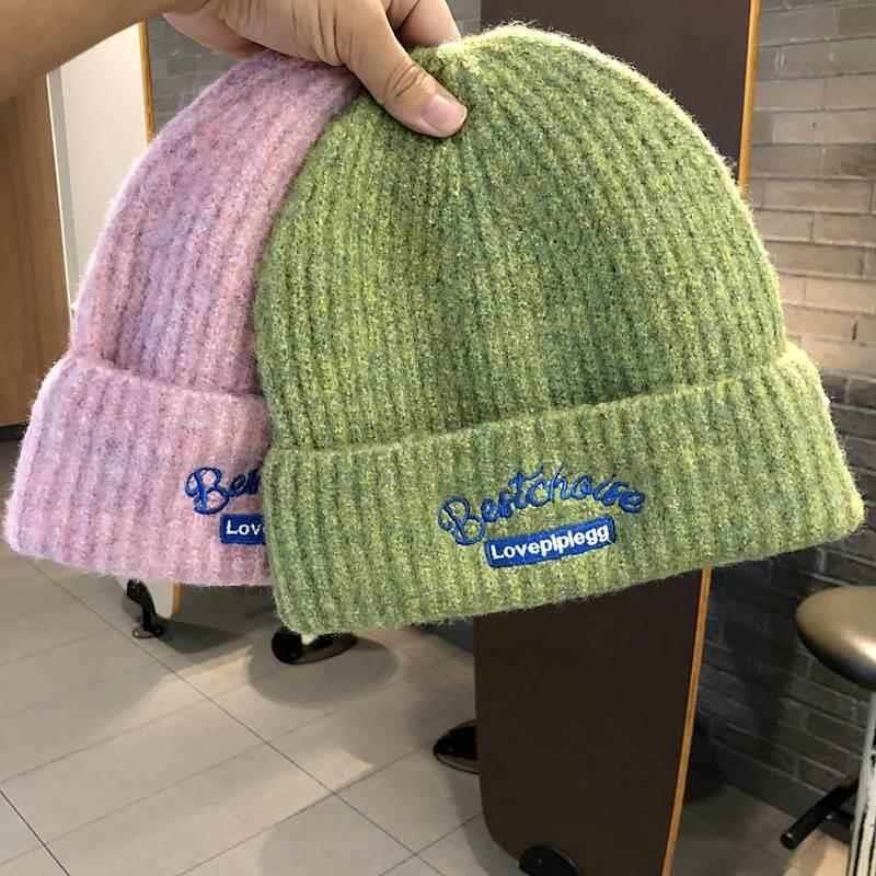 帽子女秋冬韩版ins高弹力针织帽学生情侣保暖字母显脸小毛线冷帽