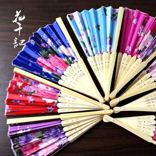 清装色丁扇*婚庆用品扇子*绸布折扇*折叠扇*外贸*厂家直手工竹扇