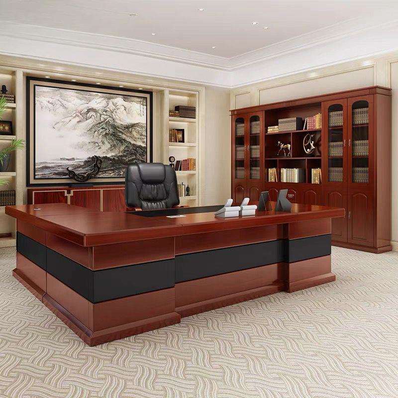 办公桌老板桌总裁大班台桌新中式桌椅套装组合现代实木皮办公家具