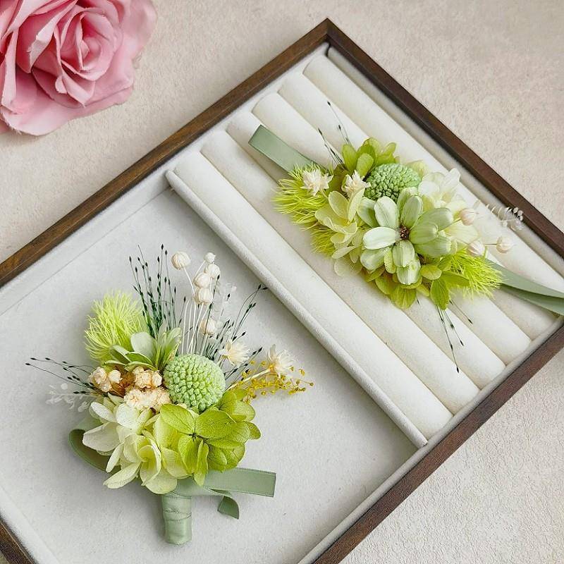 绿色森系黄金球永生绣球全干花 胸花襟花手腕花新娘草坪婚礼商务