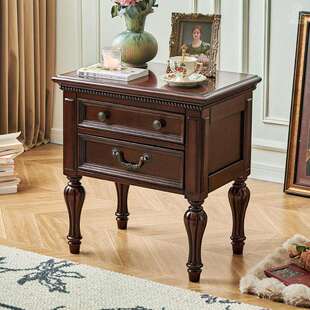 美式床头柜复古实木金丝柚木全原木卧室床边储物柜帝罗堡家具