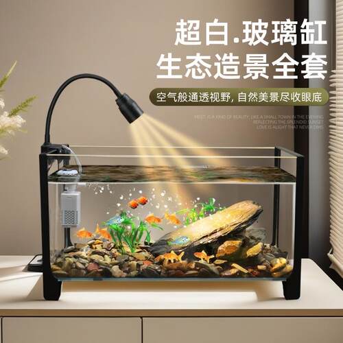 2025新款鱼缸过滤制氧All超白玻璃溪流缸小型家用生态造景鱼缸