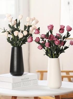 新中式黑色陶瓷花瓶大号客厅电视柜插花摆件简约现代水养鲜花花器