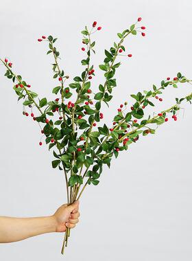 单支红色枸杞果枝仿真花客厅餐厅摆设乡村红浆果枝新房枸杞子花艺