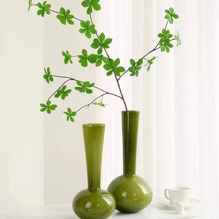 新款直销中古琉璃花瓶高级感绿色摆件桌面办公室干花花束客厅摆设