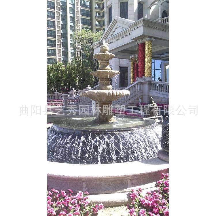 庭院小型流水音乐喷泉户外汉白玉欧式水景雕塑摆件多层石雕喷泉