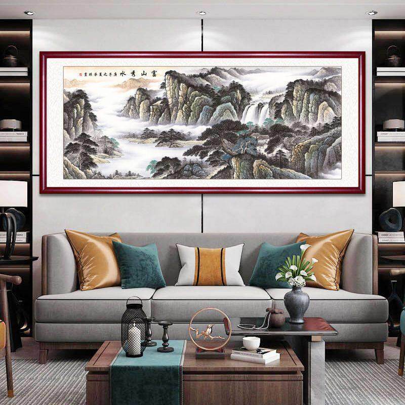 山水画国画风水靠山图招财聚宝盆客厅装饰画背景墙壁画办公室挂画