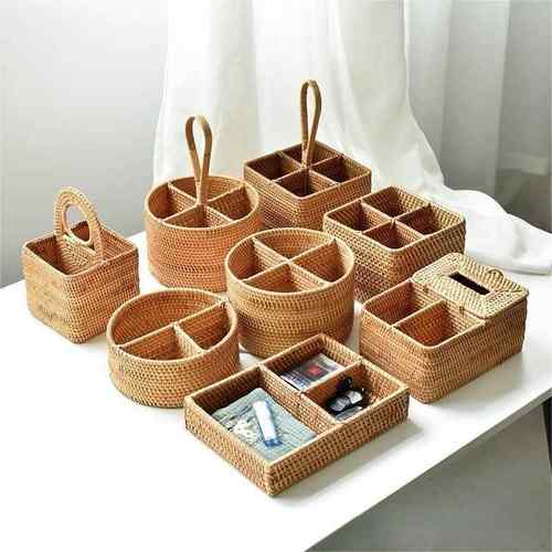 越南手工秋藤编桌面家用收纳篮筐框箱干果盘点心糖果篮储物篮