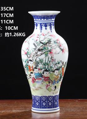 高档青花客瓷缠枝莲花瓶景德陶瓷器仿装古镇新中式家居摆件厅插花