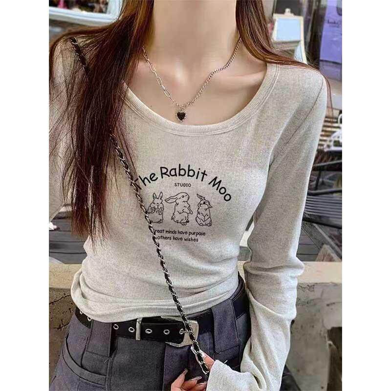 韩国秋季流行款纯棉正肩长袖t恤女ins时尚百搭减龄上衣内搭打底衫