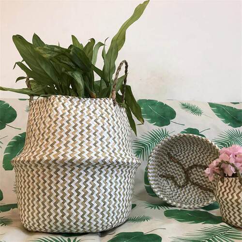 Foldable Handmade Seagrass Flower Pot Storage Wicker Basket