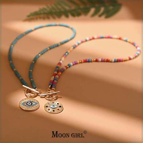 4mm Colorful Stone Necklace for Women Round Evil Pendant