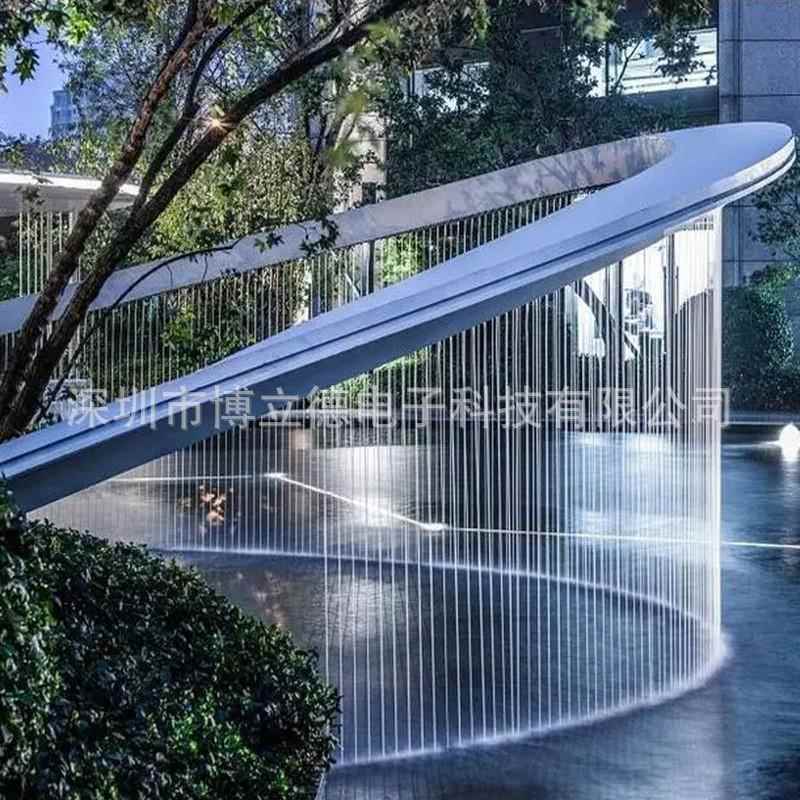 光纤拉线水帘水幕屏风数码流水线帘人造瀑布景观水景钢丝数字水帘