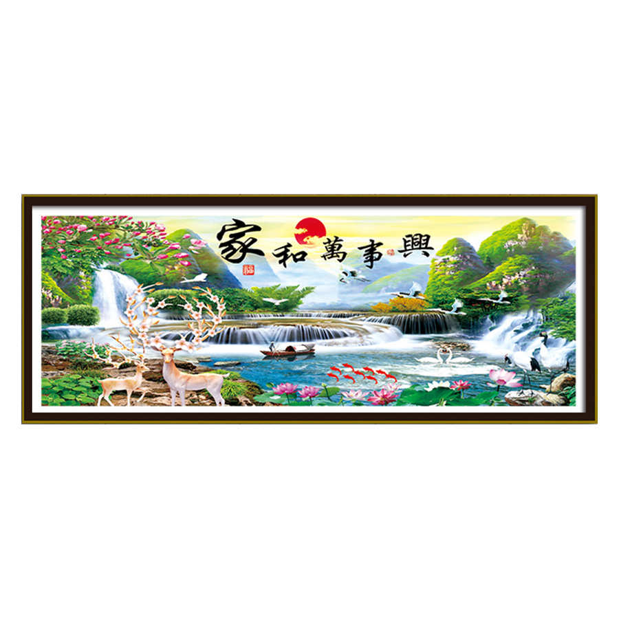 手工简单十字绣风景画2025新款家和万事兴山水画客厅书房装饰挂画图片