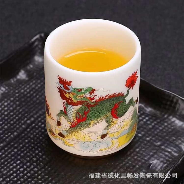 专用杯陶瓷杯个人小白瓷轻奢功夫描金茶杯品茗主人高档茶具