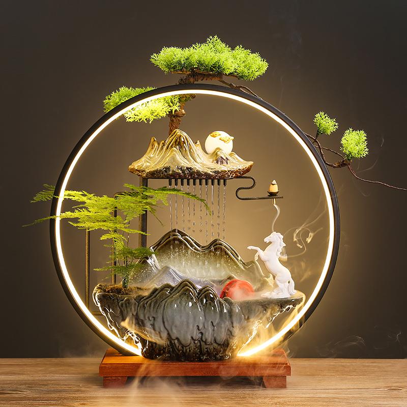 创意招财猫中式流水摆件循环水客厅办公室桌面装饰新家乔迁开业礼