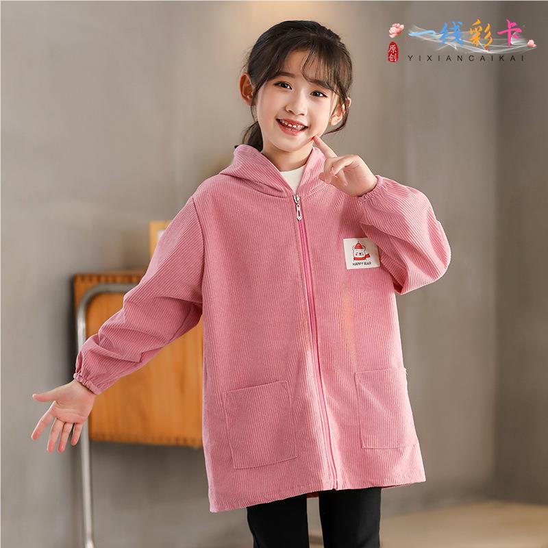 儿童罩衣秋冬羽绒服外套加长款男女孩宝宝防水防脏护衣正穿衣洋气