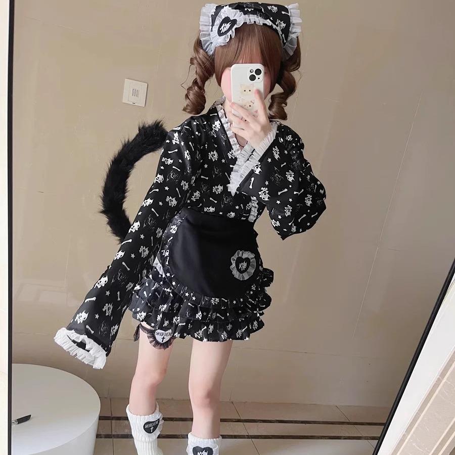 -小骨和风女仆套装-胡闹電波原创设计古早改良和服浴衣围裙蓬蓬裙