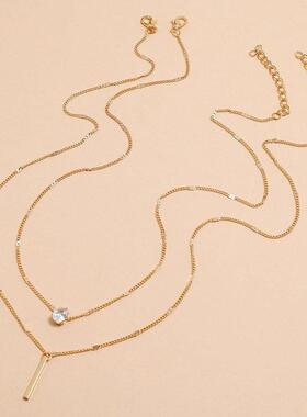 Small diamond long fringe pendant necklace two-piece set项炼